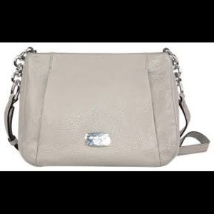 Micheal Kors Hallie Medium Pearl Grey Leather Messenger Bag